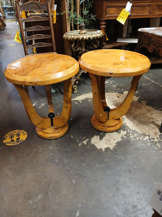 PAIR OF ROUND ART DECO  BIRDSEYE MAPLE SIDE TABLES