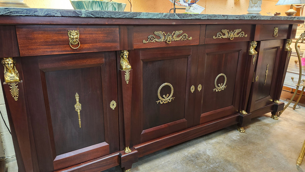 EMPIRE MAHOGANY GREEN MARBLE TOP SIDEBPARD WITH ORMOULU