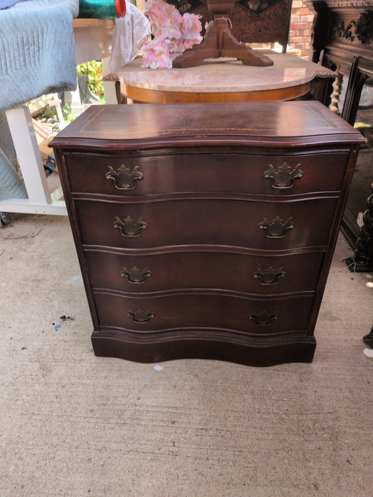 LEATHER TOP 4 DRAWER SERPENTINE FEDERAL STYLE CHEST