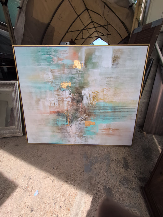 LARGE FRAMED UTTERMOST ABSTRACT GICLEE WITH GOLD AND BLUE