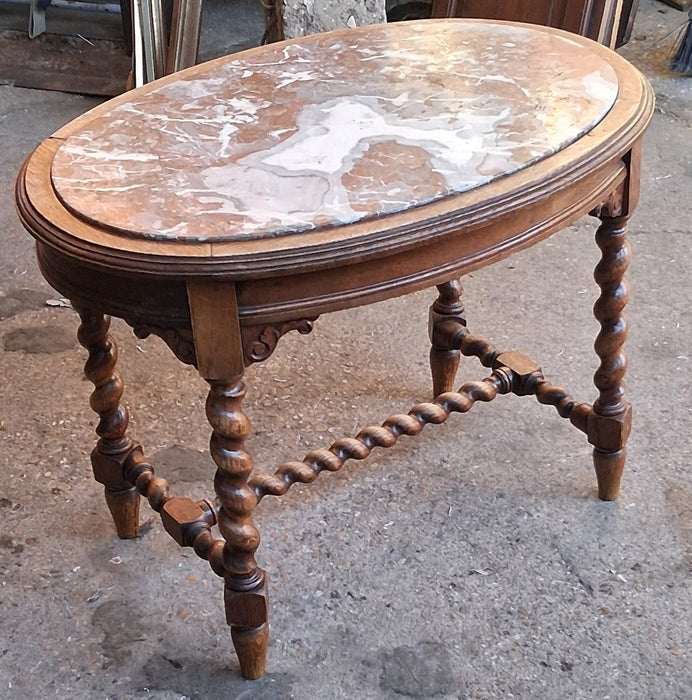 LARGE BARLEY TWIST OVAL MARBLE TOP SIDE TABLE
