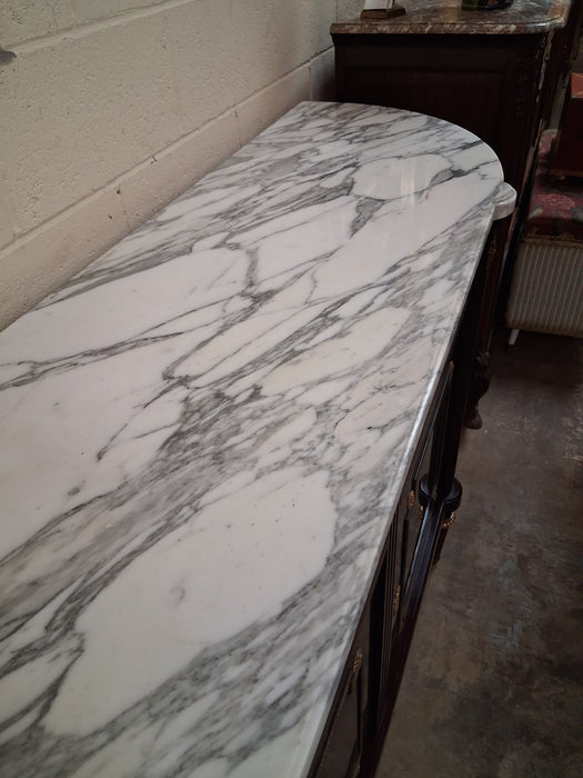 LOUIS XVI WHITE MARBLE TOP MAHOGANY 5 DOOR SIDEBOARD