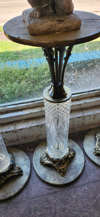 ETCHED GLASS AND BRASS COLOR PEDESTAL BASE