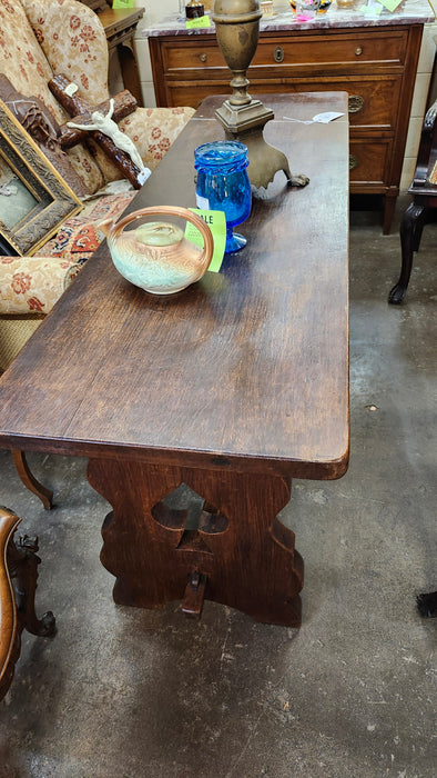 HEAVY OAK NARROW TRESTLE TABLE