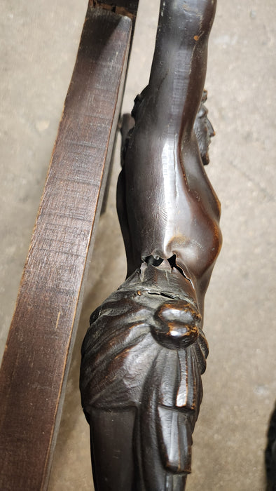 LARGE DARK OAK CRUCIFIX WITH AS FOUND CORPUS