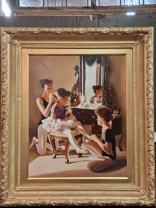 OIL PAINTING OF DANCERS ON BOARD CIRCA 1996 - SHERRY HERRINGTON