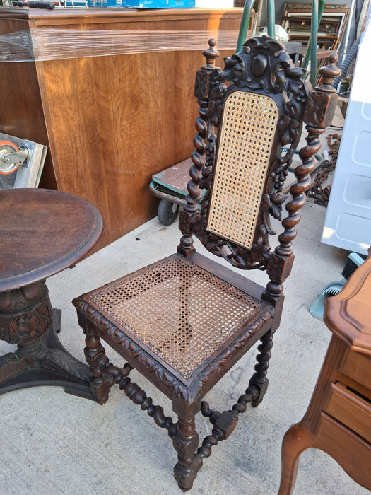 SINGLE BARLEY TWIST CANED OAK CHAIR