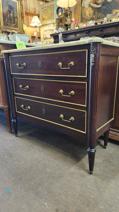 LOUIS XVI MAHOGANY WHITE CARRERA MARBLE TOP SMALL CHEST