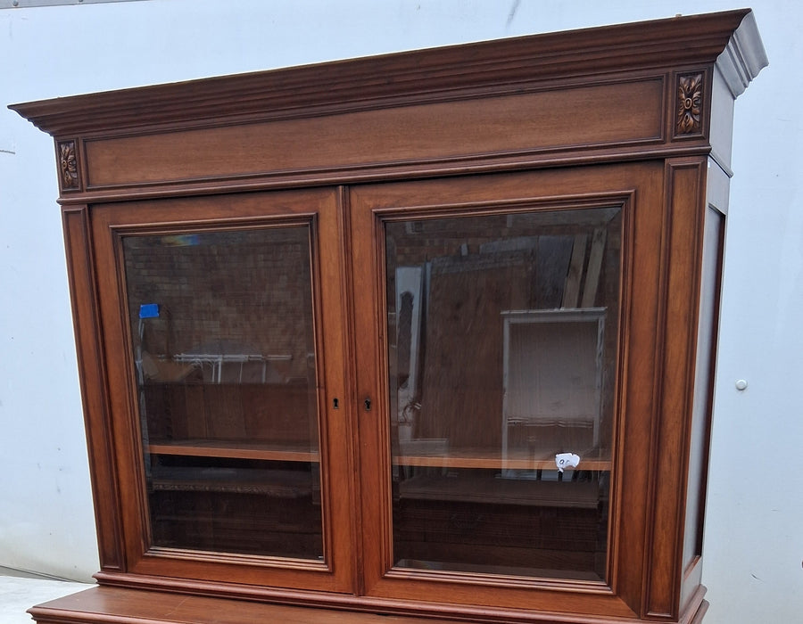 LOUIS PHILIPPE MAHOGANY GLASS DOOR WALL CABINET