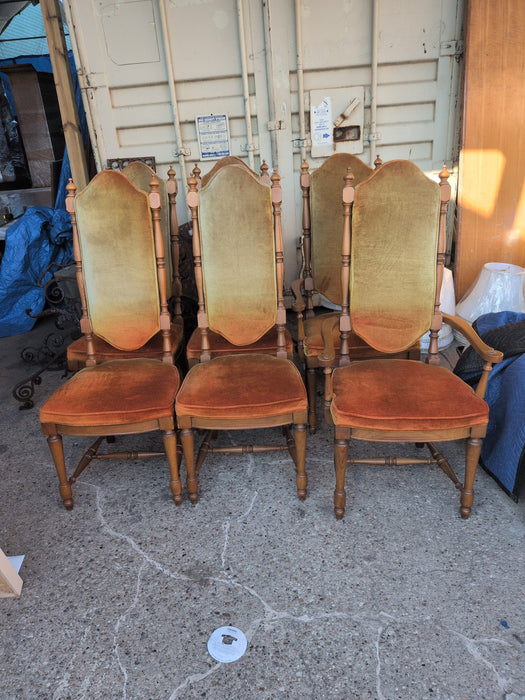 SET OF 6 MID CENTURY SUNSET UPHOLSTERY DINING CHAIRS, 2 WITH ARMS