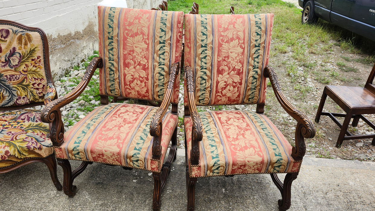 PAIR OF ACANTHUS CARVED WALNUT ARM CHAIRS