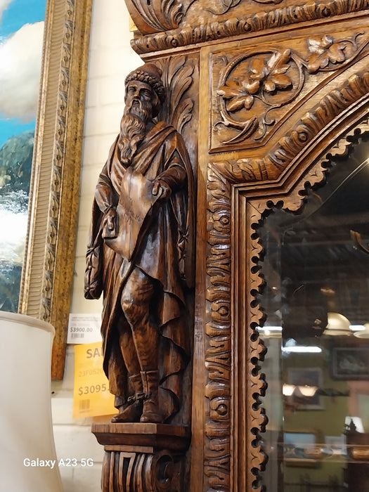 INCREDIBLE FRENCH FIGURAL CARVED SINGLE DOOR BOOKCASE