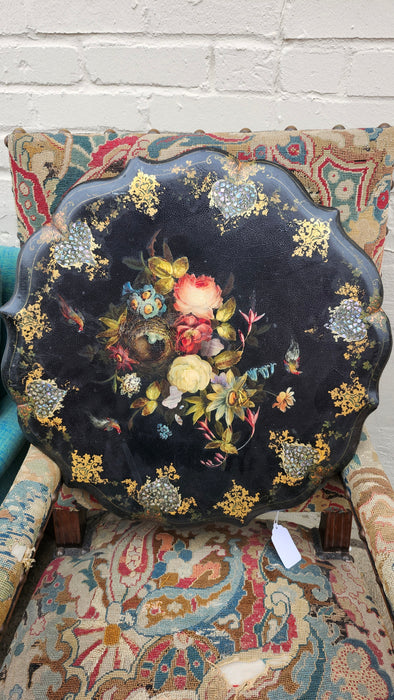 AS FOUND PAPIER MACHE TABLE TOP WITH FLORAL BIRDS