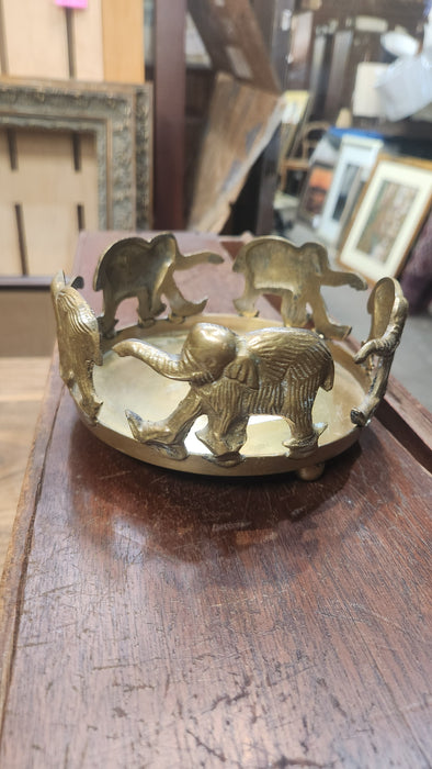 BRASS CYLINDER BASE WITH ELEPHANTS