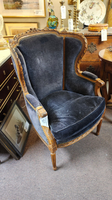LOUIS XVI CARVED ARMCHAIR WITH BLUE FABRIC