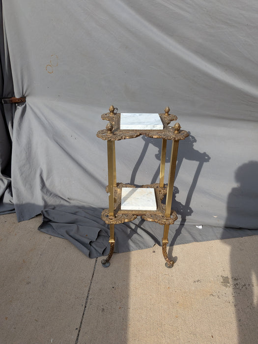 VICTORIAN BRASS BASE MARBLE TOP STAND