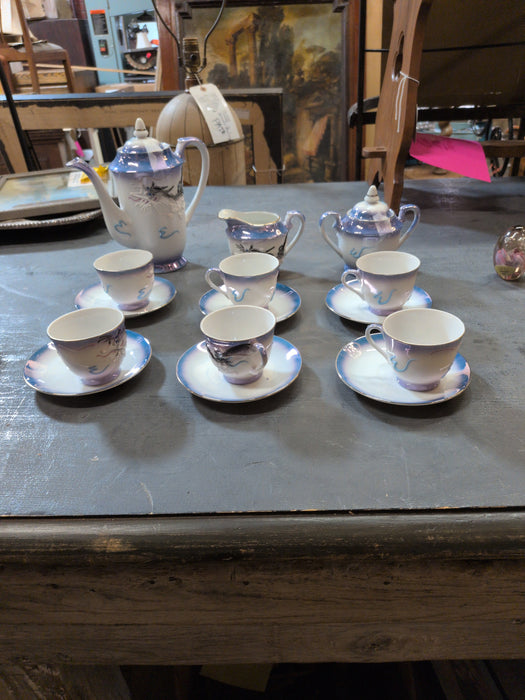 WHITE AND BLUE JAPANESE COFFEE SET WITH 6 CUPS AND SAUCERS