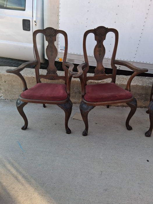 SET OF 12 SHELL CARVED DARK WALNUT CHAIRS WITH 2 ARM CHAIRS