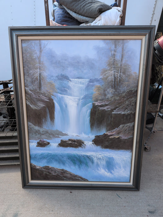 LARGE FRAMED WATERFALL OIL PAINTING