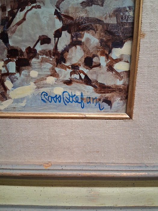 SILVER FRAMED NAVAJO INDIAN LADY OIL PAINTING SIGNED ROSS STEPHENS