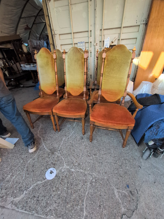 SET OF 6 MID CENTURY SUNSET UPHOLSTERY DINING CHAIRS, 2 WITH ARMS