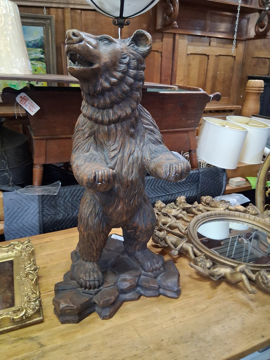 LARGE CARVED WOOD BLACK FOREST BEAR STATUE
