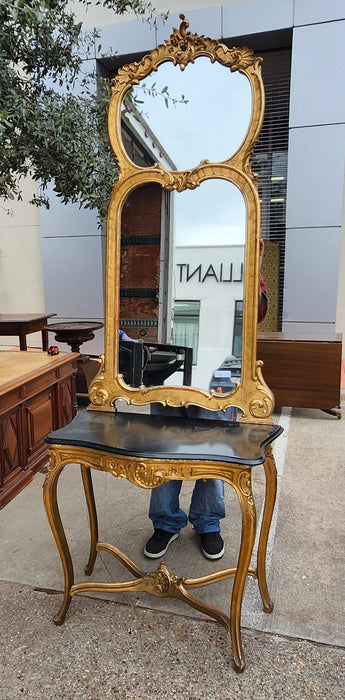 GILT LOUIS XV MARBLE TOP CONSOLE WITH MIRROR
