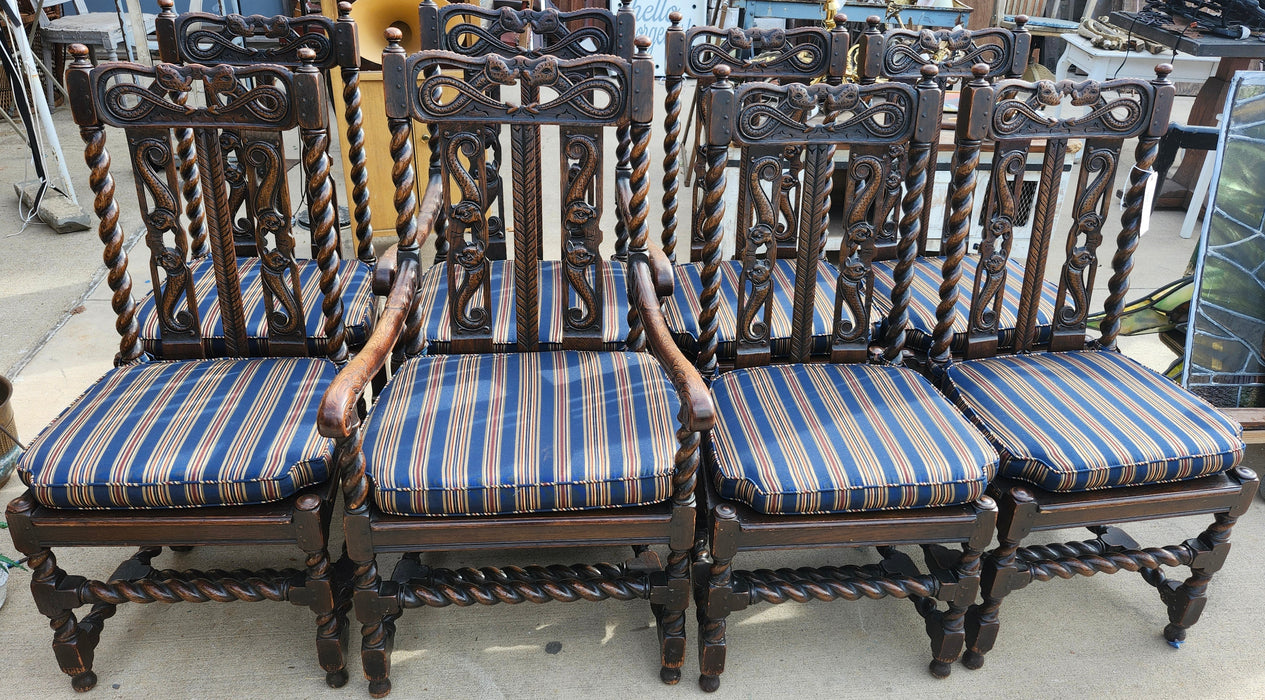 SET OF 8 OAK BARLEY TWIST DINING CHAIRS