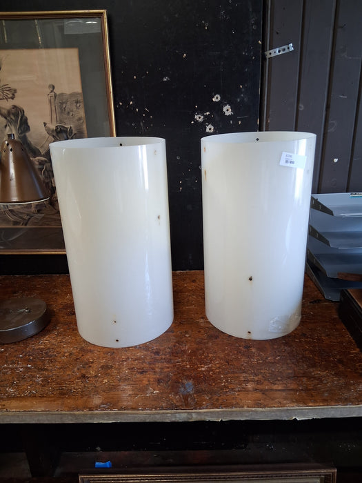 PAIR OF CREAM PLASTIQUE CYLINDER LAMP SHADES