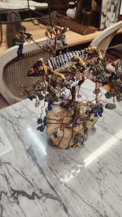 LARGE QUARTZ AND WIRE TREE SCULPTURE