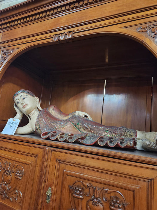 THAI CARVED WOOD RECLINING BUDDHA