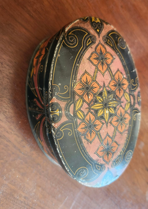 BLACK TIN BOX WITH PINK YELLOW ORANGE FLORAL