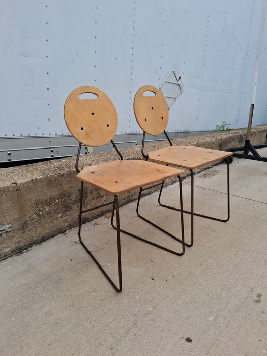 PAIR OF WOOD AND METAL CHAIRS