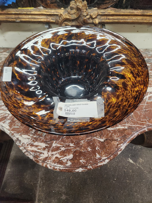 BROWN AND GOLD GLASS BOWL