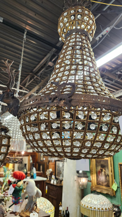 BEADED WITH BRASS STAG HEAD CHANDELIER