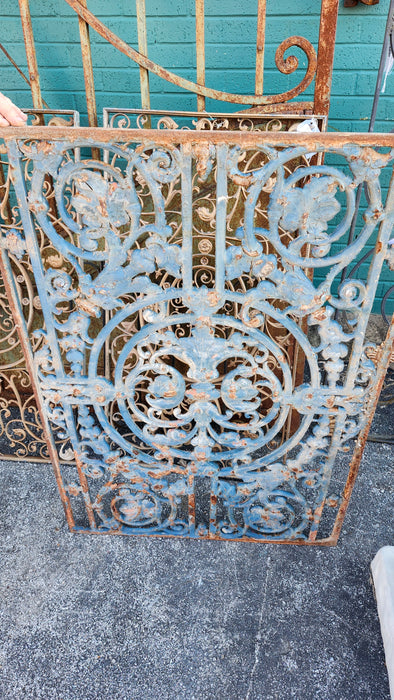 BLUE CAST IRON HEAVY FOLIATE PANEL TURN OF THE CENTURY