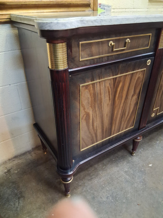 LOUIS XVI DARK MAHOGANY MARBLE TOP SIDEBOARD WITH 4 DRAWERS