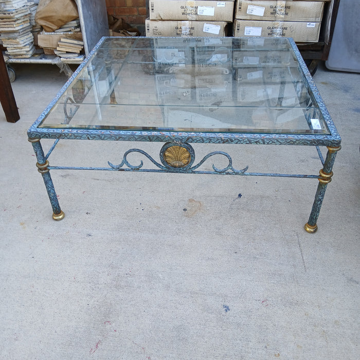 IRON AND GLASS TOP COFFEE TABLE