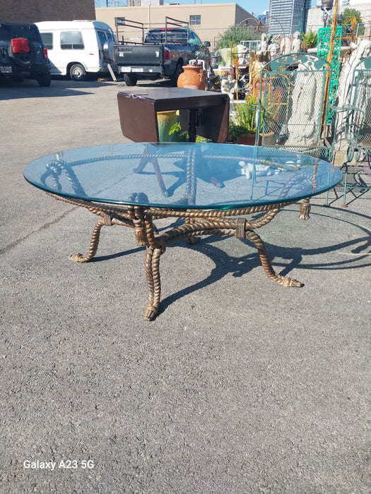 TWIST BASE HOLLYWOOD REGENCY GLASS TOP OVAL COFFEE TABLE