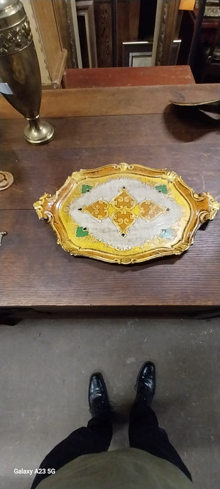 GOLD AND ORANGE FLORENTINE TRAY AS FOUND