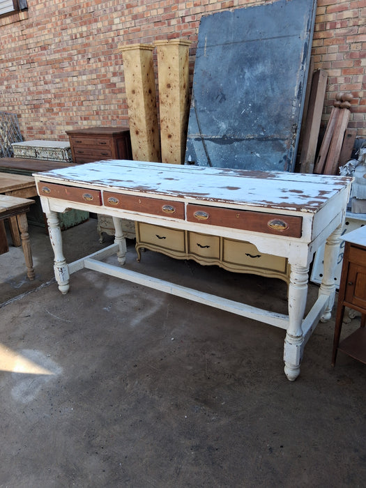 LARGE WHITE WORK TABLE WITH 3 DRAWERS