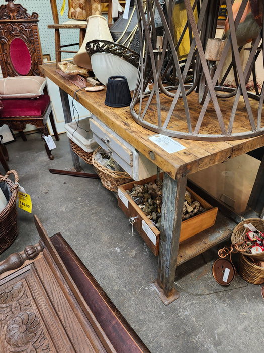 METAL UTILITY TABLE WITH WOOD TOP