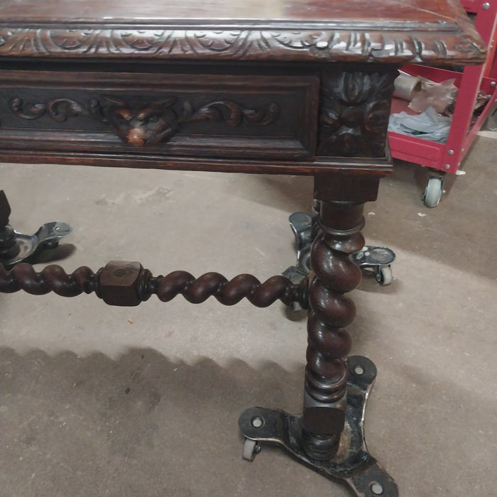 SMALL DARK OAK FRENCH BARLEY TWIST LIBRARY TABLE