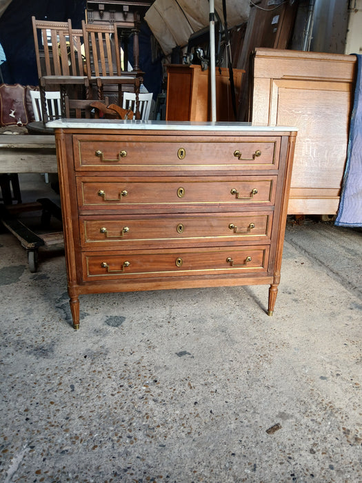 WHITE LOUIS XVI WHITE MARBLE TOP 4 DRAWER CHEST