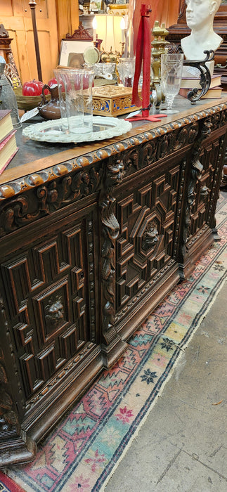 LEATHER TOP MECHELIN DESK WITH 2 SIDED STORAGE CABINETS