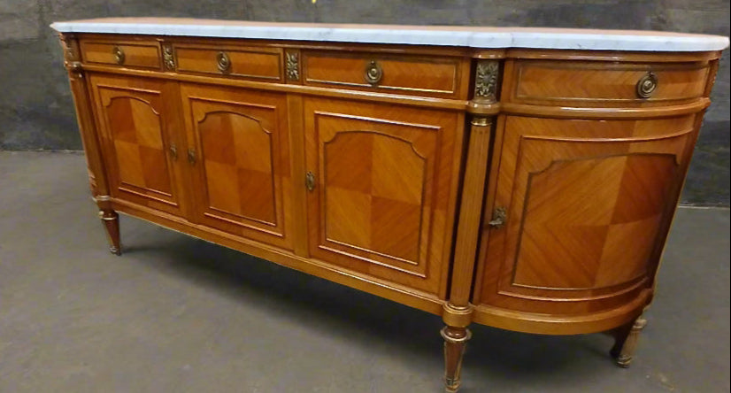 LARGE LOUIS XVI WHITE MARBLE TOP SIDEBOARD