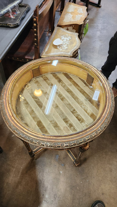 ROUND FRENCH GILT DISPLAY CASE TABLE/ CURIO CABINET