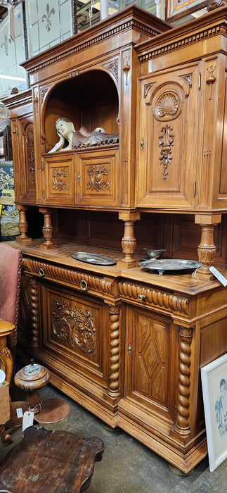 WIDE CARVED MAPLE 19TH CENTURY 2 PIECE SIDEBOARD