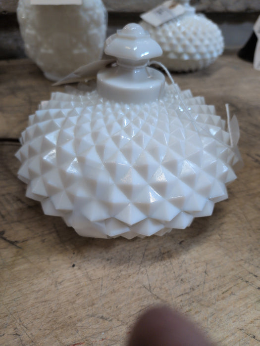 ROUND MILK GLASS CANDY JAR WITH LID