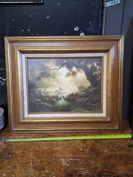 FRAMED WINDBERG PRINT OF DEER BY THE STREAM
